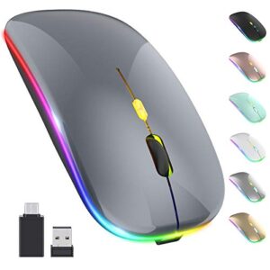 【Upgrade】 LED Wireless Mouse, Slim Silent Mouse 2.4G Portable Mobile Optical Office Mouse with USB & Type-c Receiver, 3 Adjustable DPI Levels for Notebook, PC, Laptop, Computer, MacBook (Grey)