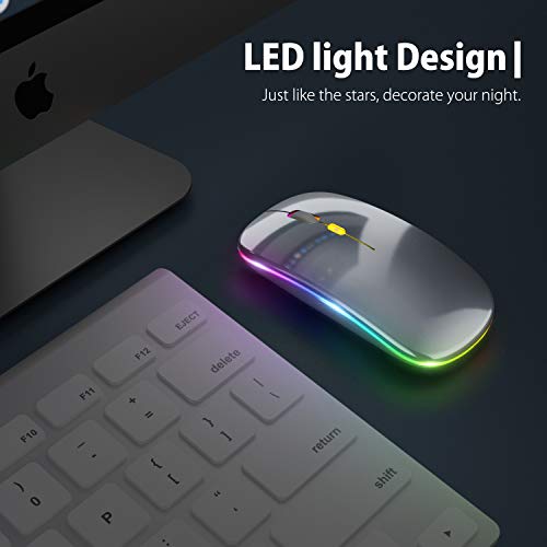 【Upgrade】 LED Wireless Mouse, Slim Silent Mouse 2.4G Portable Mobile Optical Office Mouse with USB & Type-c Receiver, 3 Adjustable DPI Levels for Notebook, PC, Laptop, Computer, MacBook (Grey)