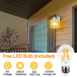 FUDESY Dusk to Dawn LED Outdoor Wall Lantern,White Plastic Photocell Sensor Porch Light with 8W 800LM Edison Filament Bulb,Exterior Wall Mount Light Fixture for Yard,Patio,Garage,FDS747EPSW1