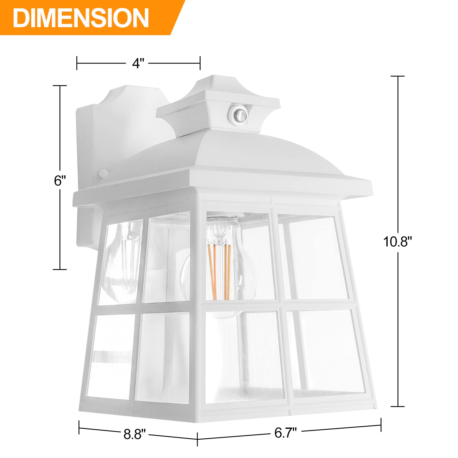 FUDESY Dusk to Dawn LED Outdoor Wall Lantern,White Plastic Photocell Sensor Porch Light with 8W 800LM Edison Filament Bulb,Exterior Wall Mount Light Fixture for Yard,Patio,Garage,FDS747EPSW1