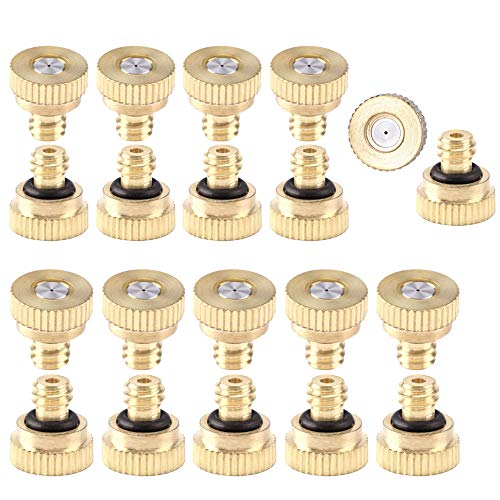 CozyCabin 20 Pcs Low Pressure Brass Misting Nozzles Misting Water Mister Nozzle for Garden, Patio, Greenhouse, Outdoor Cooling Mister System 0.016" Orifice (0.4mm) Thread UNC 10/24