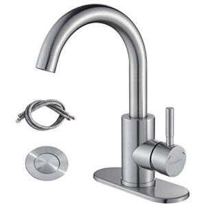 roddex wet bar sink faucet single hole stainless steel 1 handle small modern kitchen tap prep sink bath bathroom mixer, 3 hole cover deck plate, sink drain stopper with overflow, brushed nickel …