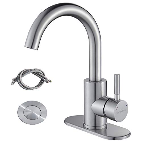 RODDEX Wet Bar Sink Faucet Single Hole Stainless Steel 1 Handle Small Modern Kitchen Tap Prep Sink Bath Bathroom Mixer, 3 Hole Cover Deck Plate, Sink Drain Stopper with Overflow, Brushed Nickel …