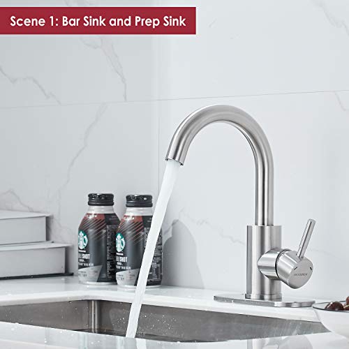 RODDEX Wet Bar Sink Faucet Single Hole Stainless Steel 1 Handle Small Modern Kitchen Tap Prep Sink Bath Bathroom Mixer, 3 Hole Cover Deck Plate, Sink Drain Stopper with Overflow, Brushed Nickel …