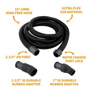 POWERTEC 70257 15 Ft. Dust Collection Hose Kit Hose with 2 Fittings for Woodworking Power Tools Home and Wet/Dry Shop Vacuums