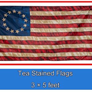 FRF Tea Stained 13 Stars American flag Besty Ross Flags 3x5 Vintage USA 1776 Banner Outdoor Decoration with Canvas Header & 2 Brass Grommets (3D Printed Star)