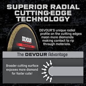 Devour 4.5" All Purpose Segmented Diamond Blade for Cutting Rebar, Cast Iron, Concrete, Pavers, Tile, Granite, Laminate, PVC & More, Made in USA, 7/8" Arbor & Comes with a 5/8" Reducer Ring