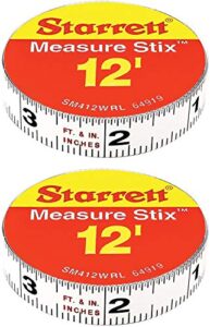 starrett measure stix sm412wrl steel white measure tape with adhesive backing, english graduation style, right to left reading, 12' length, 0.5" width, 0.0625" graduation interval