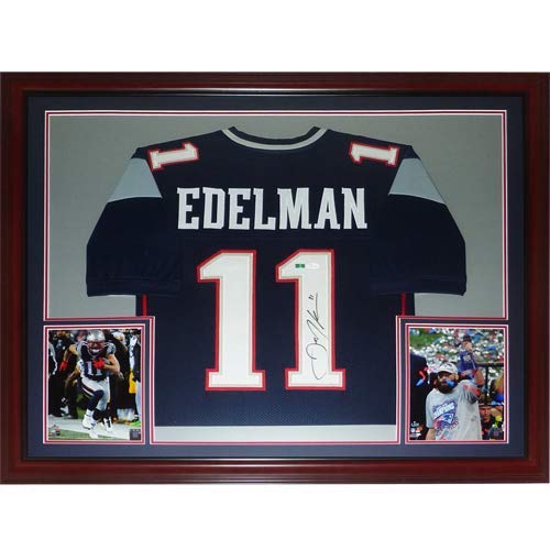 Julian Edelman Autographed New England Patriots (Blue #11) Deluxe Framed Jersey - JSA