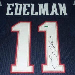 Julian Edelman Autographed New England Patriots (Blue #11) Deluxe Framed Jersey - JSA