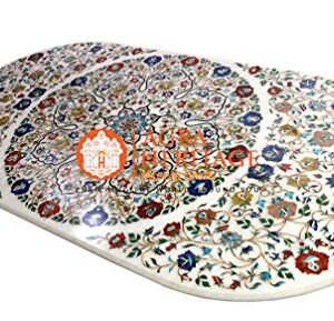 White Marble Big Dining Conference Table Top Multi Inlay Floral Handicraft Art | 72"x36" Inches