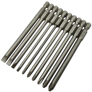 ydlqwcz long slotted head and cross phillips screwdriver bit sets with 1/4 inch hex shank 4 inch lenght 4pcs slotted head and 6pcs philips cross head screw driver bits (10pcs slotted + cross 100mm)