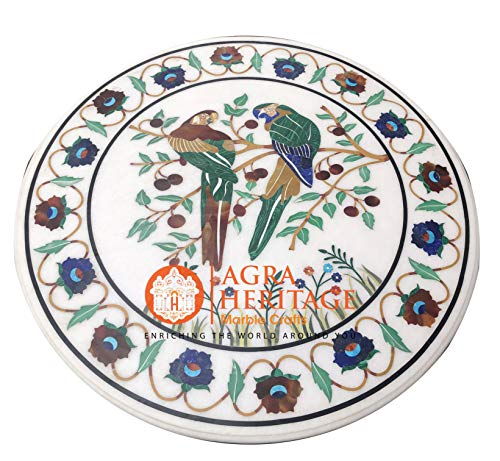 Marble Round 48" Dining Table Top Floral Bird Inlay Floral Design Outdoor Decor