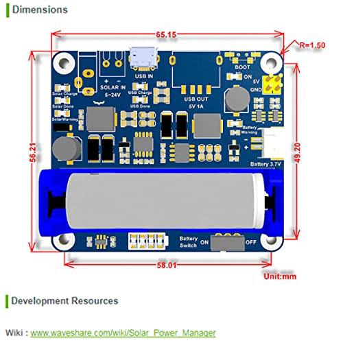 Solar Power Management Maintainer Module for 6V~24V Solar Panel,Support Solar Panel/USB Connection Battery Charging with MPPT Function and Multi Protection Circuit Suit for Low-Power IoT Project etc