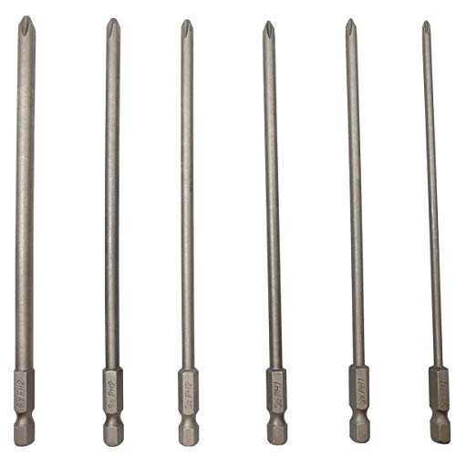 YDLQWCZ Long Phillips Cross Screwdriver Bit Sets PH1(Φ3.0) PH1(Φ4.0) PH1(Φ4.5) PH2(Φ4.5) PH2(Φ5.0) PH2(Φ6.0) 6 Pieces 6 Inch Length S2 Steel Cross Phillips Screwdriver Bit Set(6Pcs Cross Head)