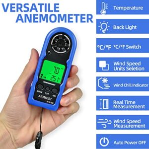 digital anemometer, mini handheld wind speed gauge measuring air flow velocity temperature, weather velometer with max/avg/current wind chill for hvac shooting sailing