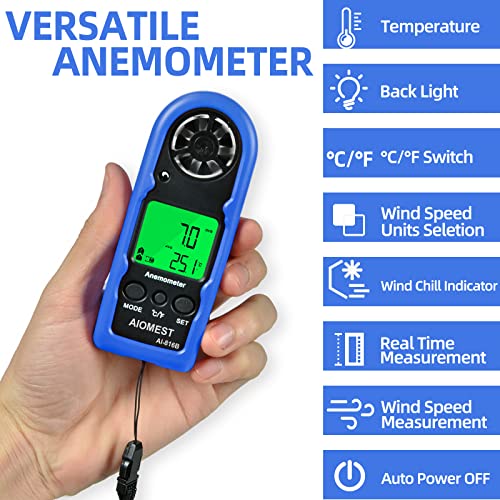 Digital Anemometer, Mini Handheld Wind Speed Gauge Measuring Air Flow Velocity Temperature, Weather Velometer with Max/AVG/Current Wind Chill for HVAC Shooting Sailing