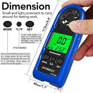 Digital Anemometer, Mini Handheld Wind Speed Gauge Measuring Air Flow Velocity Temperature, Weather Velometer with Max/AVG/Current Wind Chill for HVAC Shooting Sailing