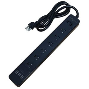 6 plug power strip with usb ports and under desk or wall mounting - black