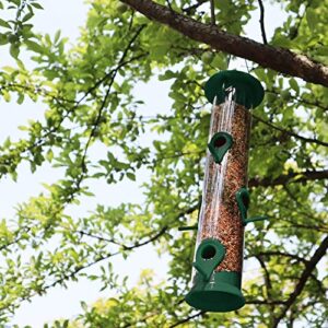 MIXXIDEA Bird Feeder Tube Hanging Feeders, 6 Port Wild Bird Feeders Premium Hard Plastic with Steel Hanger Weatherproof and Water Resistant Great for Attracting Birds 18.2 Inches Large (Dark Green)