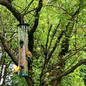 MIXXIDEA Bird Feeder Tube Hanging Feeders, 6 Port Wild Bird Feeders Premium Hard Plastic with Steel Hanger Weatherproof and Water Resistant Great for Attracting Birds 18.2 Inches Large (Dark Green)