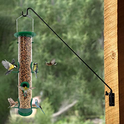 MIXXIDEA Bird Feeder Tube Hanging Feeders, 6 Port Wild Bird Feeders Premium Hard Plastic with Steel Hanger Weatherproof and Water Resistant Great for Attracting Birds 18.2 Inches Large (Dark Green)