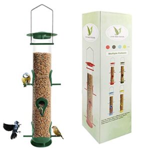 MIXXIDEA Bird Feeder Tube Hanging Feeders, 6 Port Wild Bird Feeders Premium Hard Plastic with Steel Hanger Weatherproof and Water Resistant Great for Attracting Birds 18.2 Inches Large (Dark Green)