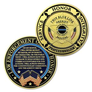thin blue line sheriff police challenge coin law enforcement oath of honor