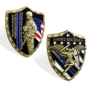 law enforcement police officer challenge coin saint michael thin blue line shield
