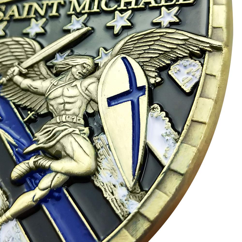 Law Enforcement Police Officer Challenge Coin Saint Michael Thin Blue line Shield