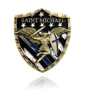 Law Enforcement Police Officer Challenge Coin Saint Michael Thin Blue line Shield