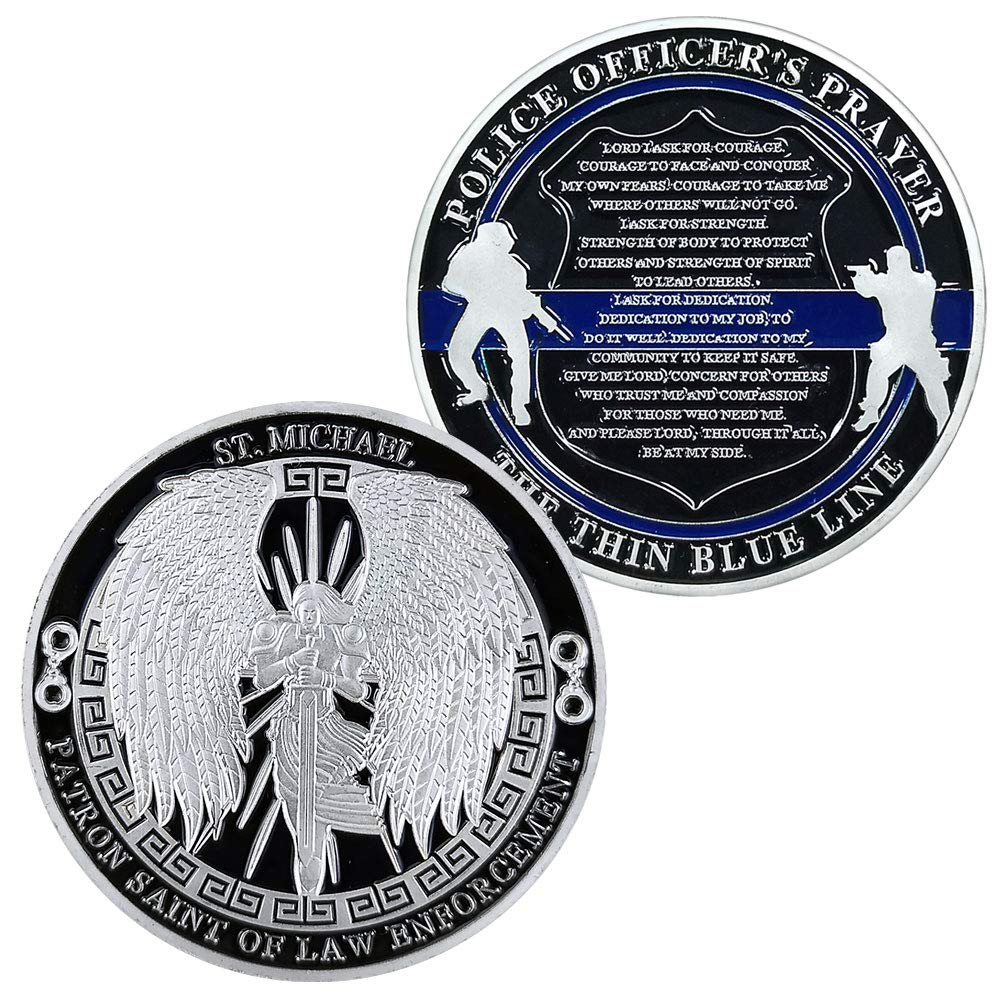 Saint Michael Law Enforcement Challenge Coin Thin Blue Line Police Officer Prayer