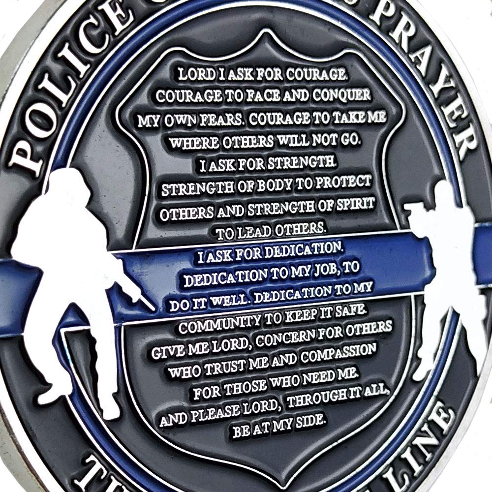 Saint Michael Law Enforcement Challenge Coin Thin Blue Line Police Officer Prayer