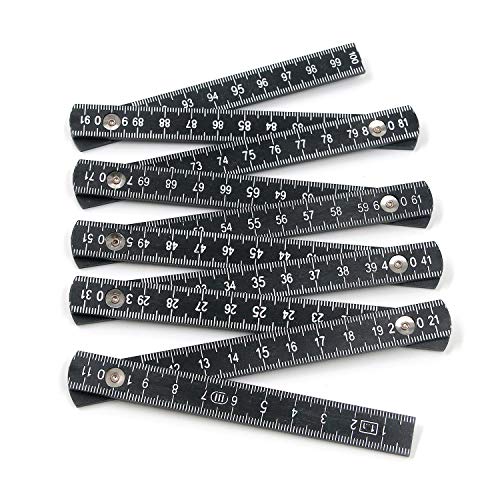 T Tulead Craftsman Folding Measuring Ruler 1m/39.37" Length Black Foldable Ruler Woodworking ABS Metric Ruler Pack of 2