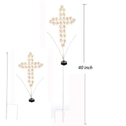 WSgift White Cross Garden Stake Solar Lights Metal Hydrangea Cross Stake Memorial Gift w/ 28 Solar LEDs Solar Cross Lights Perfect as Cross Remembrance Gifts & Sympathy Gifts (10" W x 40" H)