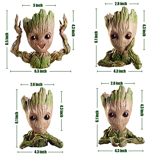 4 Styles Flowerpot Baby Groot Flower Pot Succulent Planter Pot Pencil Holder Office Party Ornament Christmas Birthday Gift (4 Styles)