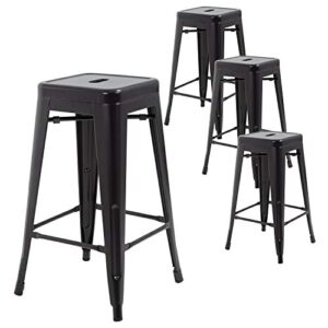 fdw metal bar stools set of 4 counter height barstool stackable barstools 24 inch 30 inch indoor outdoor patio bar stool home kitchen dining stool backless bar chair (black, 30")