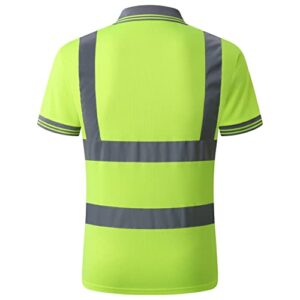 JKSafety Hi-Vis Safety Polo Shirt, High Visibility Construction Work Shirt with Relective Strips, Neon Yellow, Meet ANSI Class 2 Standards (66Yellow, XL)