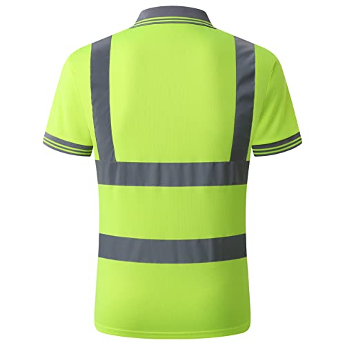 JKSafety Hi-Vis Safety Polo Shirt, High Visibility Construction Work Shirt with Relective Strips, Neon Yellow, Meet ANSI Class 2 Standards (66Yellow, XL)