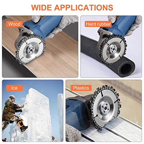 Wood Carving Disc(Replacement Chain)&Grinding Wheel Shaping Disc,Anti-Kickback DoubleSaw Teeth Shaper,5/8 In Inner Diameter, Angle Grinder Attachment for Wood Cutting (4"or4-1/2"),Cut Resistant Gloves