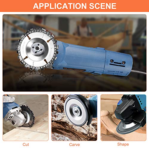 Wood Carving Disc(Replacement Chain)&Grinding Wheel Shaping Disc,Anti-Kickback DoubleSaw Teeth Shaper,5/8 In Inner Diameter, Angle Grinder Attachment for Wood Cutting (4"or4-1/2"),Cut Resistant Gloves