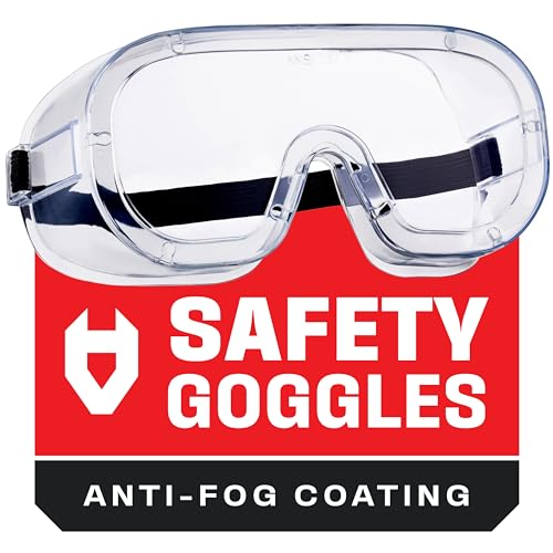 NoCry Protective Non-Vented Safety Lab Goggles with Anti-Fog Coating, Clear Scratch-Resistant Lenses, Universal OTG Fit, an Adjustable Headband, ANSI Z87.1 Rating, and UV Protection