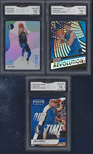 LUKA DONCIC 3 CARD ROOKIE LOT PANINI STATUS REVOLUTION & THREADS GRADED GMA GEM MINT 10 NBA SUPERSTAR