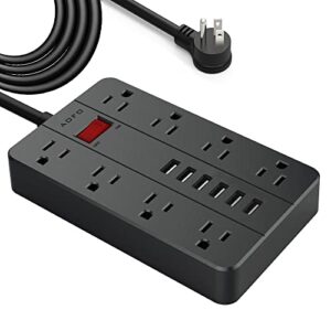 power strip with usb,aofo extension cord 8 widely spaced outlets and 6 usb charging ports surge protector for iphone ipad pc home office travel, 5 feet long cord, black