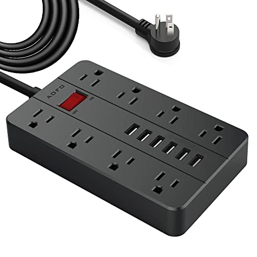 Power Strip with USB,AOFO Extension Cord 8 Widely Spaced Outlets and 6 USB Charging Ports Surge Protector for iPhone iPad PC Home Office Travel, 5 Feet Long Cord, Black