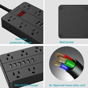 Power Strip with USB,AOFO Extension Cord 8 Widely Spaced Outlets and 6 USB Charging Ports Surge Protector for iPhone iPad PC Home Office Travel, 5 Feet Long Cord, Black