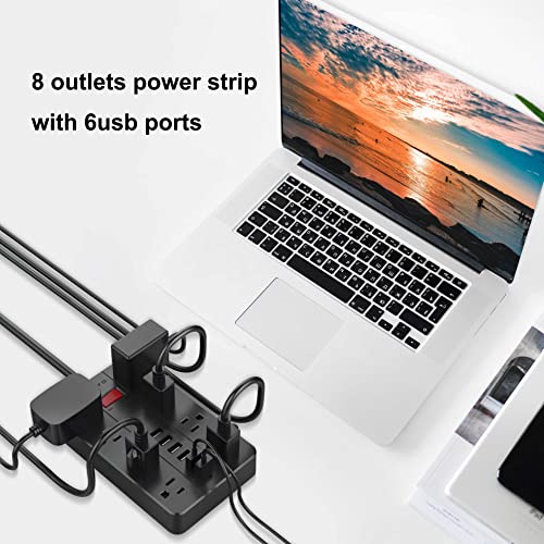 Power Strip with USB,AOFO Extension Cord 8 Widely Spaced Outlets and 6 USB Charging Ports Surge Protector for iPhone iPad PC Home Office Travel, 5 Feet Long Cord, Black