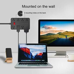 Power Strip with USB,AOFO Extension Cord 8 Widely Spaced Outlets and 6 USB Charging Ports Surge Protector for iPhone iPad PC Home Office Travel, 5 Feet Long Cord, Black