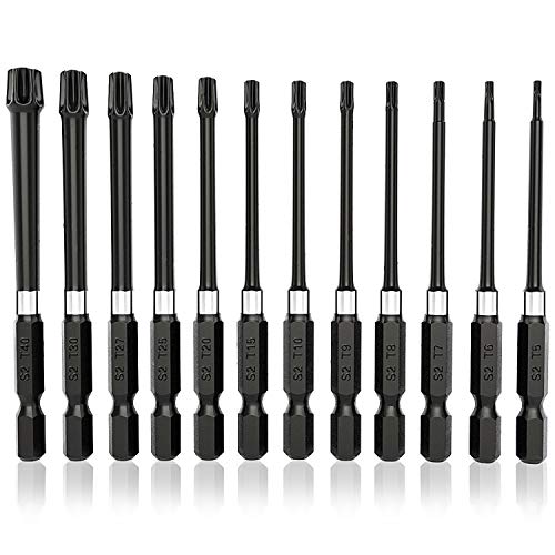 HAIKUSOUBI Torx Head Screwdriver Bit Set, 1/4 Inch Magnetic Hex Shank 3 Inch Long Drill Bits，12pcs Tamper Resistant Star Bits Set S2 Steel, T5 T6 T7 T8 T9 T10 T15 T20 T25 T27 T30 T40 (12 pieces)