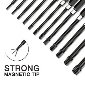 HAIKUSOUBI Torx Head Screwdriver Bit Set, 1/4 Inch Magnetic Hex Shank 3 Inch Long Drill Bits，12pcs Tamper Resistant Star Bits Set S2 Steel, T5 T6 T7 T8 T9 T10 T15 T20 T25 T27 T30 T40 (12 pieces)